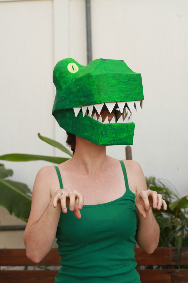 Paper Mache Dinosaur Mask DIY: T-rex costume